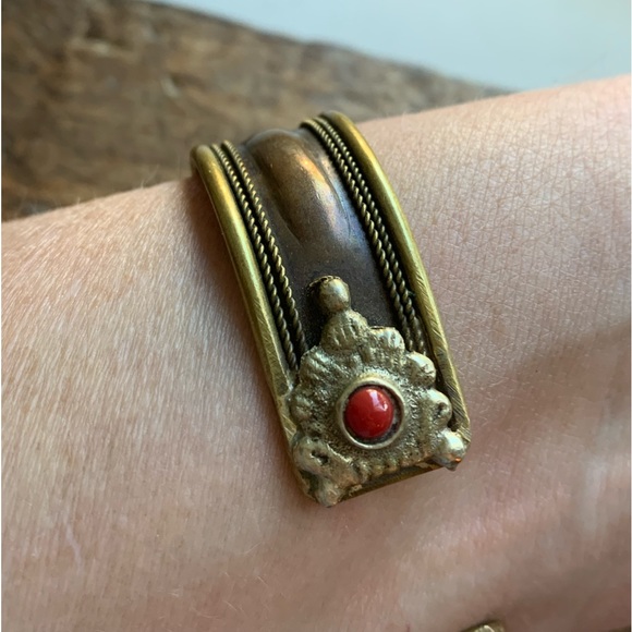 Om Namah Shivaya Mantra Cuff Bracelet Unisex Jewelry Buddha Red Natural Stones - Picture 8 of 12